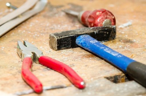 close up of tools on a bench