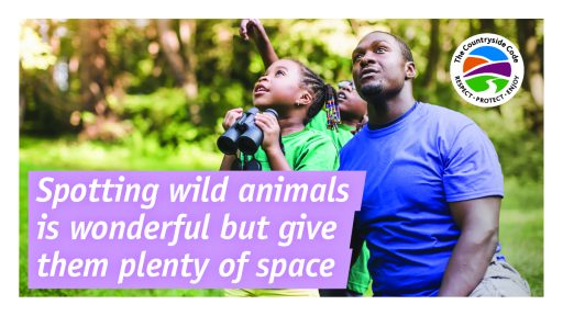 Spotting wild animals man stood with two children
