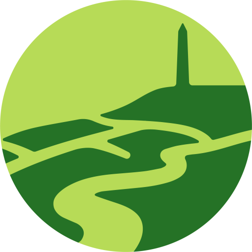 Blackdown Hills National Landscape logo - illustration of fields, a river and Wellington Monument