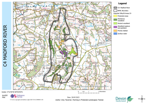 Map showing potential 30by30 within the Blackdown Hills National Landscape