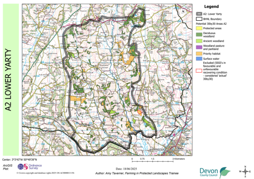 Map showing potential 30by30 within the Blackdown Hills National Landscape